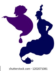 Vector set of two genies in their lamps