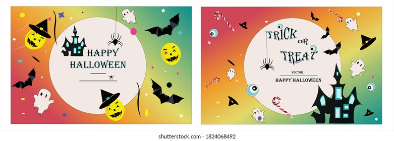 Conjunto de vectores de dos alegres pancartas de Halloween. Adecuado para invitación, sitio web, aplicación.