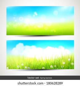 Vector set of two horizontal spring banners 
