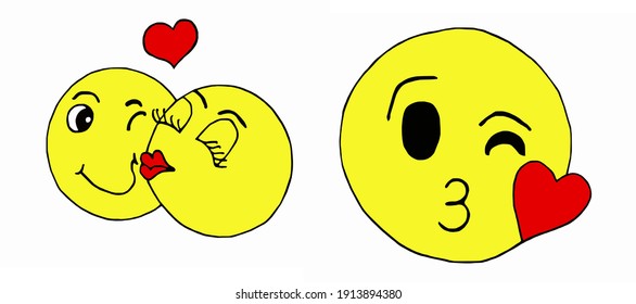 
vector set of two kissing emoticons