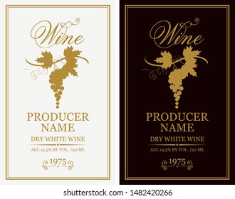 Vector set of two labels for wine with bunches of grapes and calligraphic inscriptions in retro style