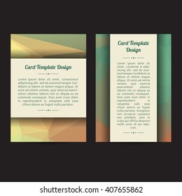 Vector set of two  low poly universal card template designs, perfect for brochure covers, leaflets, flyers, cards and invitations. Green, eco.  Polygonal event announcement flyer, card.