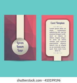 Vector set of two  low poly universal card template designs, perfect for brochure covers, leaflets, flyers, cards and invitations. Green, eco.  Polygonal event announcement flyer, card.