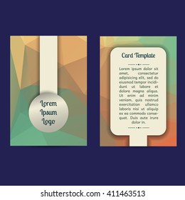 Vector set of two  low poly universal card template designs, perfect for brochure covers, leaflets, flyers, cards and invitations. Green, eco.  Polygonal event announcement flyer, card.