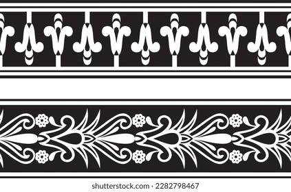 Vector set of two monochrome seamless Egyptian border. Endless Ornaments of Ancient Egypt. Geometric African frame. Suitable for sandblasting, laser and plotter cutting.
