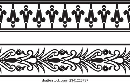 Vector set of two monochrome seamless Egyptian border. Endless Ornaments of Ancient Egypt. Geometric African frame. Suitable for sandblasting, laser and plotter cutting.
