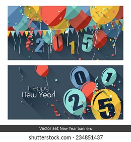 Vector set of two New Year banners - flat design style