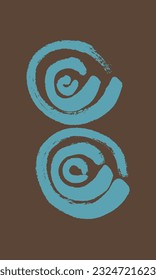 Vector set of two round abstract colored shapes. Calligraphy, graphics, minimalism, east, doodle, sketch. Brown, turquoise. Eps10