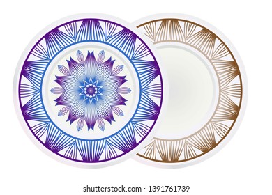Vector set of two round frame and floral mandala ornament. For kitchen decoration, fashion print.