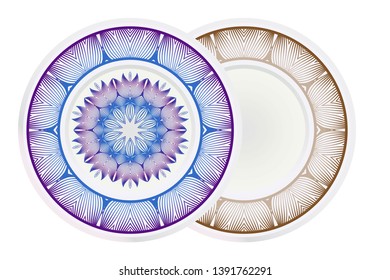 Vector set of two round frame and floral mandala ornament. For kitchen decoration, fashion print.