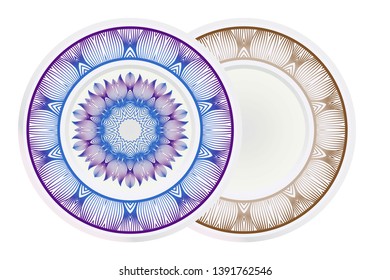 Vector set of two round frame and floral mandala ornament. For kitchen decoration, fashion print.