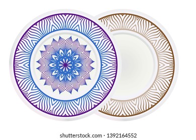 Vector set of two round frame and floral mandala ornament. For kitchen decoration, fashion print.
