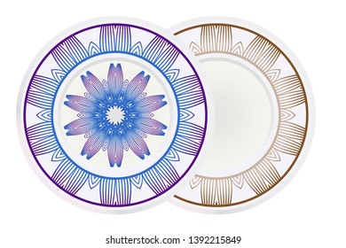 Vector set of two round frame and floral mandala ornament. For kitchen decoration, fashion print.