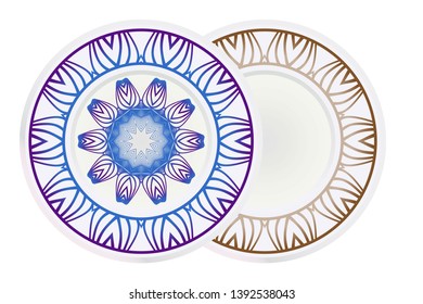 Vector set of two round frame and floral mandala ornament. For kitchen decoration, fashion print.