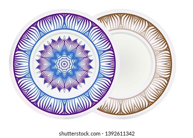 Vector set of two round frame and floral mandala ornament. For kitchen decoration, fashion print.