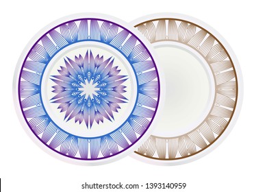 Vector set of two round frame and floral mandala ornament. For kitchen decoration, fashion print.