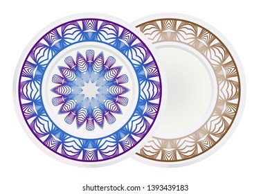 Vector set of two round frame and floral mandala ornament. For kitchen decoration, fashion print.