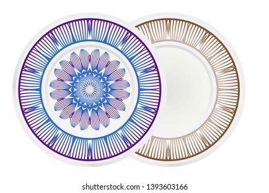 Vector set of two round frame and floral mandala ornament. For kitchen decoration, fashion print.