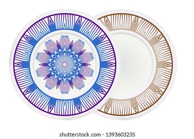 Vector set of two round frame and floral mandala ornament. For kitchen decoration, fashion print.