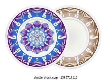 Vector set of two round frame and floral mandala ornament. For kitchen decoration, fashion print.