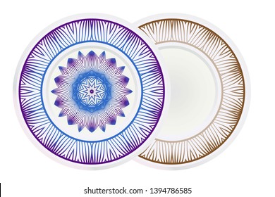 Vector set of two round frame and floral mandala ornament. For kitchen decoration, fashion print.