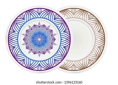 Vector set of two round frame and floral mandala ornament. For kitchen decoration, fashion print.