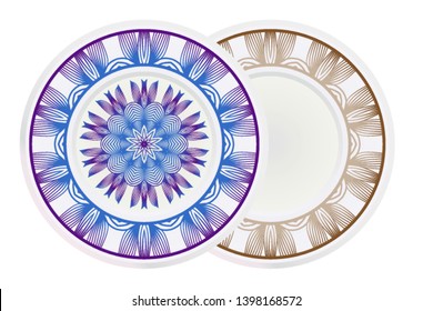 Vector set of two round frame and floral mandala ornament. For kitchen decoration, fashion print.