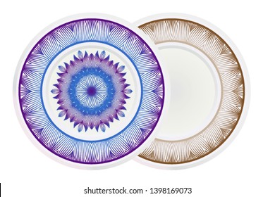 Vector set of two round frame and floral mandala ornament. For kitchen decoration, fashion print.