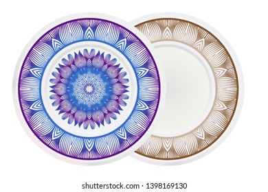Vector set of two round frame and floral mandala ornament. For kitchen decoration, fashion print.