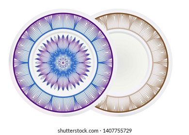 Vector set of two round frame and floral mandala ornament. For kitchen decoration, fashion print.