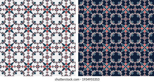 vector set of two seamless patterns with Ukrainian motives. rounded shapes, rhombuses, stroke segments grouped and arranged in rows. vector 