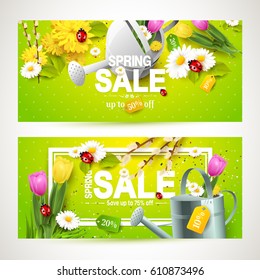 Vector set of two spring sale headers or banners
