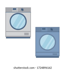 Vector set of two washing machines isolated on a white background. White and metal of the washing machine is painted in flat style.