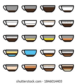 Vector set of types of coffee drinks.