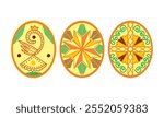 Vector set of Ukrainian Easter eggs decorated for Easter, geometric ornament,  traditional ukrainian folk ornament, pysanky.