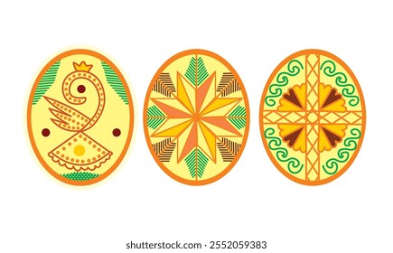 Vektorgrafik der ukrainischen Ostereier für Ostern verziert, geometrische Ornament, traditionelle ukrainische Volksverzierung, pysanky.