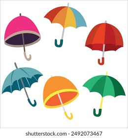 Vector set of umbrellas from the rain. A set of bright umbrellas.