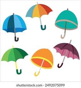 Vector set of umbrellas from the rain. A set of bright umbrellas.