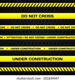 Vector set of Under construction lines on dark background for yourspresentation, banners and websites