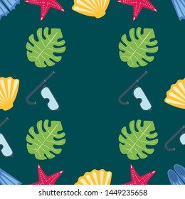 Vector set of underwater sea design elements. Diving. Top view.