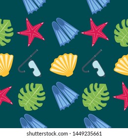 Vector set of underwater sea design elements. Diving. Top view.