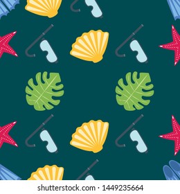 Vector set of underwater sea design elements. Diving. Top view.