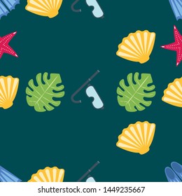 Vector set of underwater sea design elements. Diving. Top view.