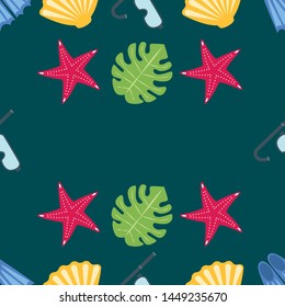 Vector set of underwater sea design elements. Diving. Top view.