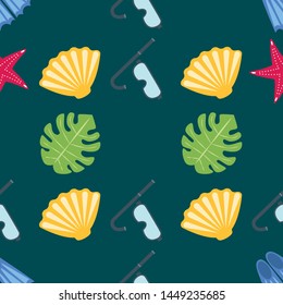 Vector set of underwater sea design elements. Diving. Top view.