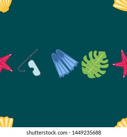 Vector set of underwater sea design elements. Diving. Top view.