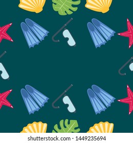 Vector set of underwater sea design elements. Diving. Top view.