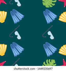 Vector set of underwater sea design elements. Diving. Top view.