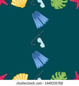 Vector set of underwater sea design elements. Diving. Top view.