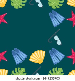 Vector set of underwater sea design elements. Diving. Top view.